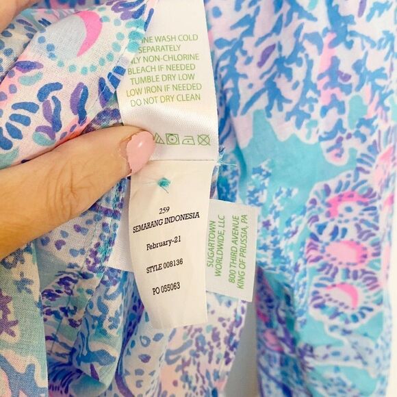 Lilly Pulitzer Coleman Top Now You Sea Me Blue Ibiza Button Up Size X-Small New - Picture 10 of 12